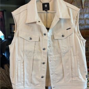 G-Star Raw Cream Denim Vest with Black Label